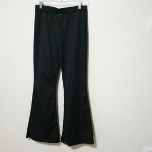 Black wide legs pants, polyester with sparkly dots ,size large ,NEW